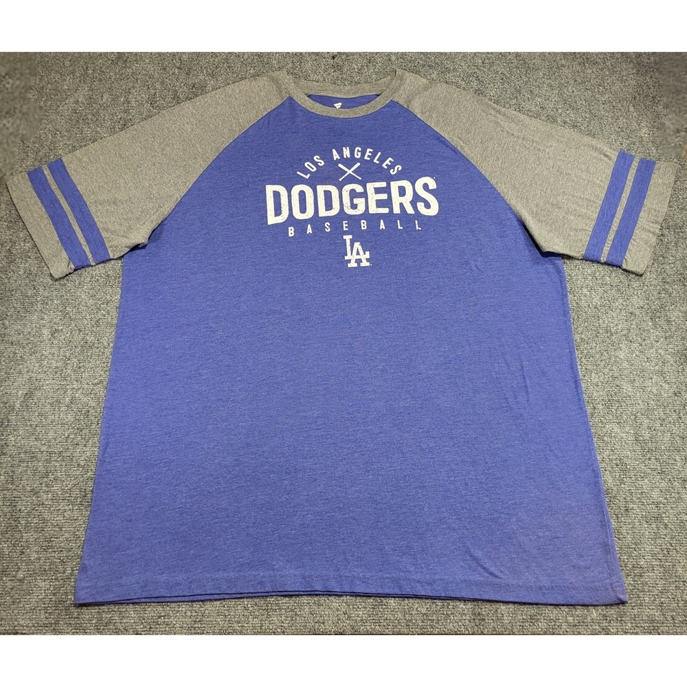 Fanatics LA Dodgers Utility 2-Stripe Raglan Tri-Blend Blue T-Shirt Men's Sz 3XL